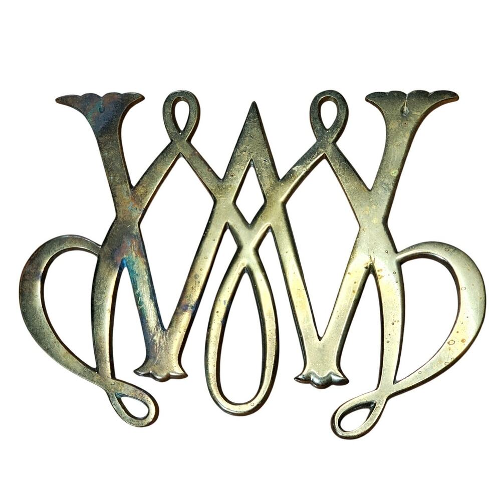 Vintage Williamsburg William and Mary Cypher Trivet Brass Kitchen Decor 8" x 6"